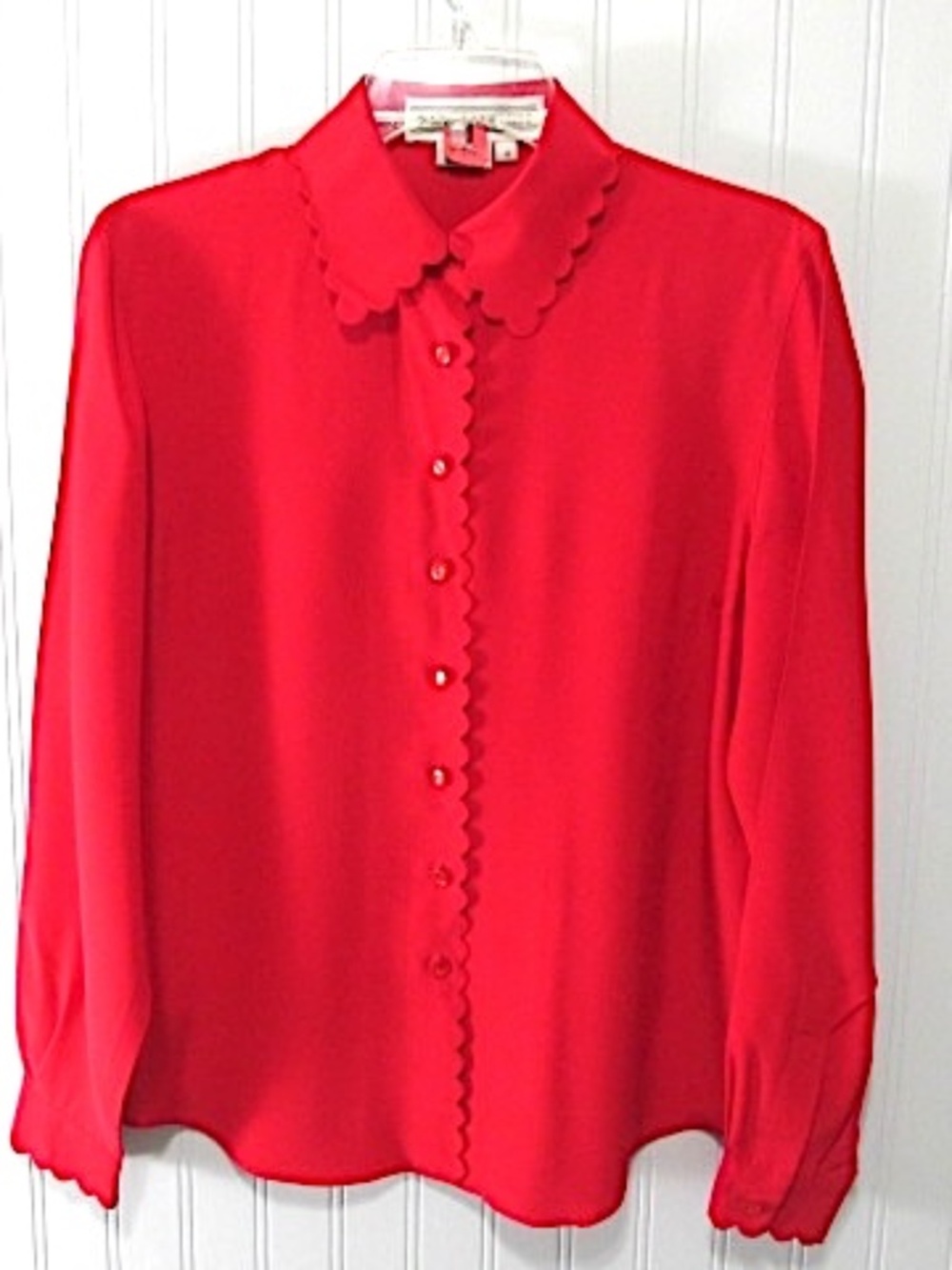 Starington Scarlet Red Scalloped Edging Formal Silk Blouse, Size 4